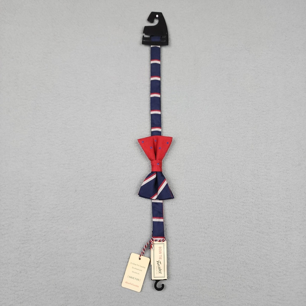 Bow Tie Tuesday Bow Tie Mens One Size Red Blue Stripe Adjustable Woven Pointed